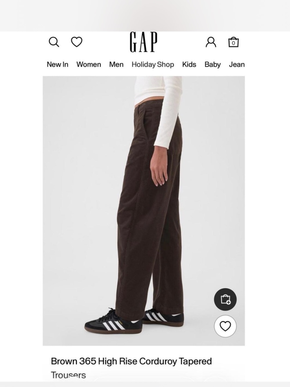 Brown 365 corduroy, high-rise tapered trousers